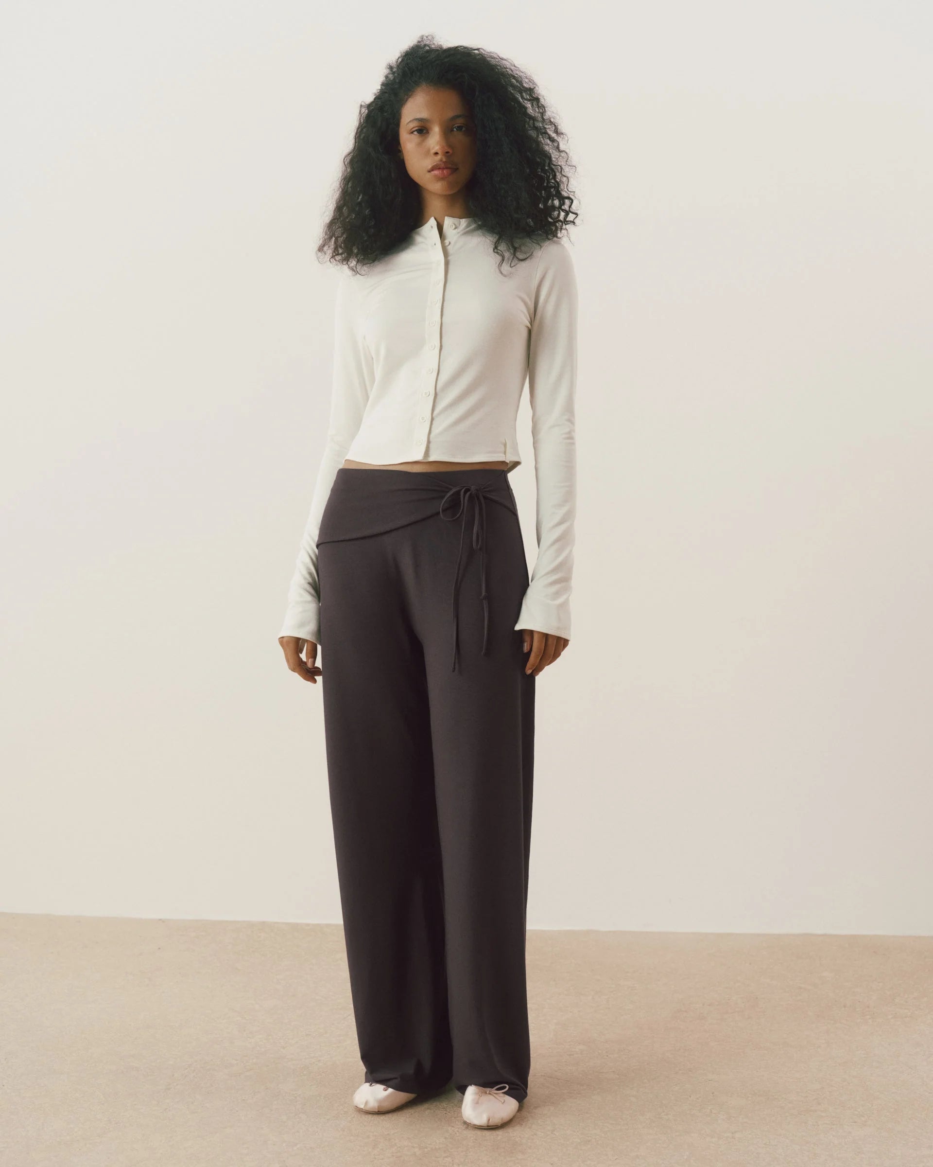 Modal Button Down Long Sleeve Top - Marshmallow White