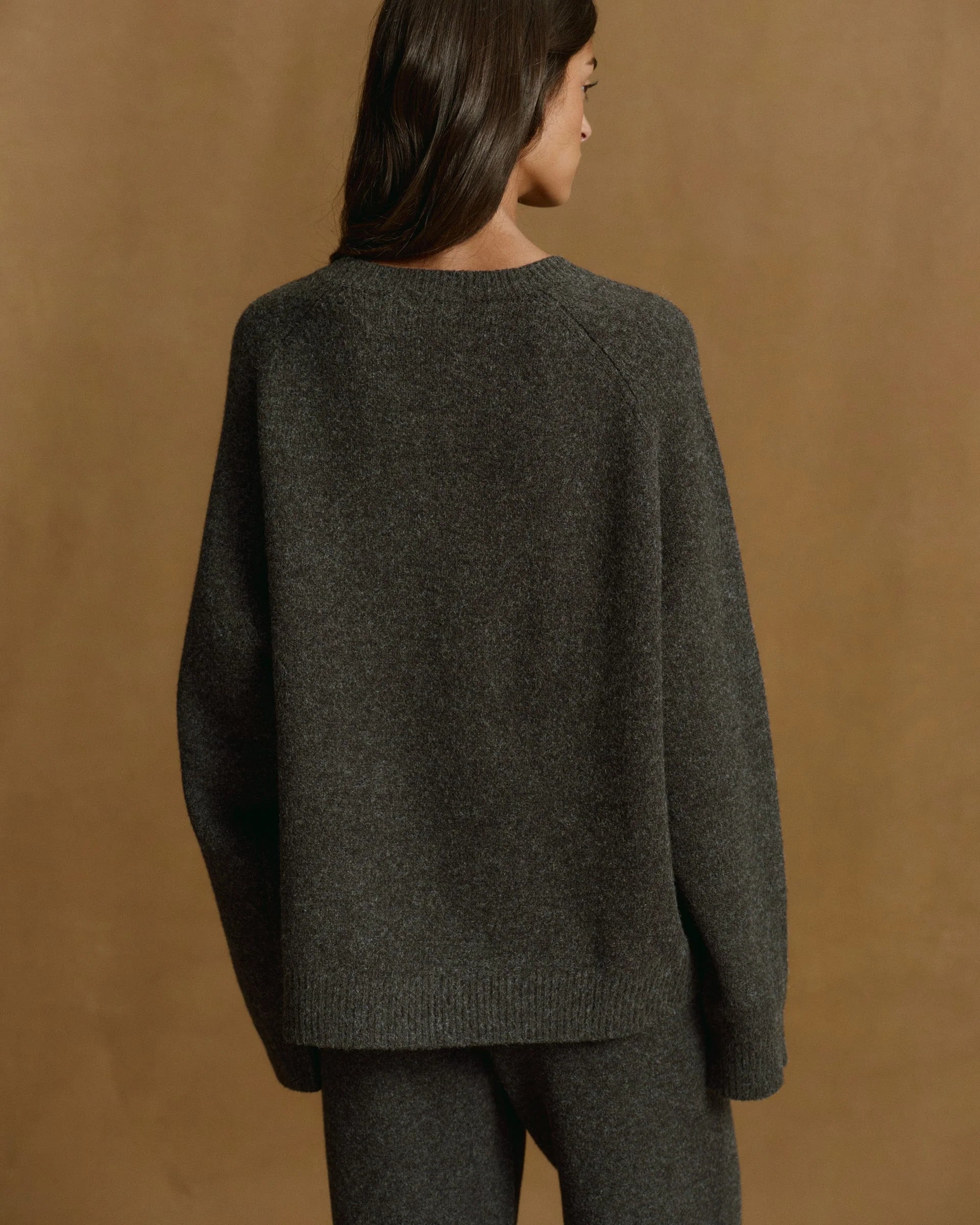 Varsity Boucle Oversized Knit Sweatshirt - Charcoal Grey/Marshmallow White