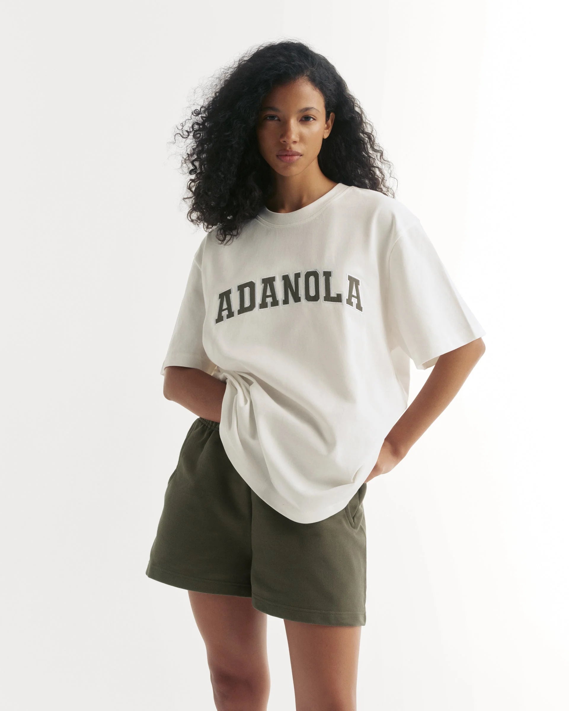 Varsity Short Sleeve Oversized T-shirt - White/Olive Green