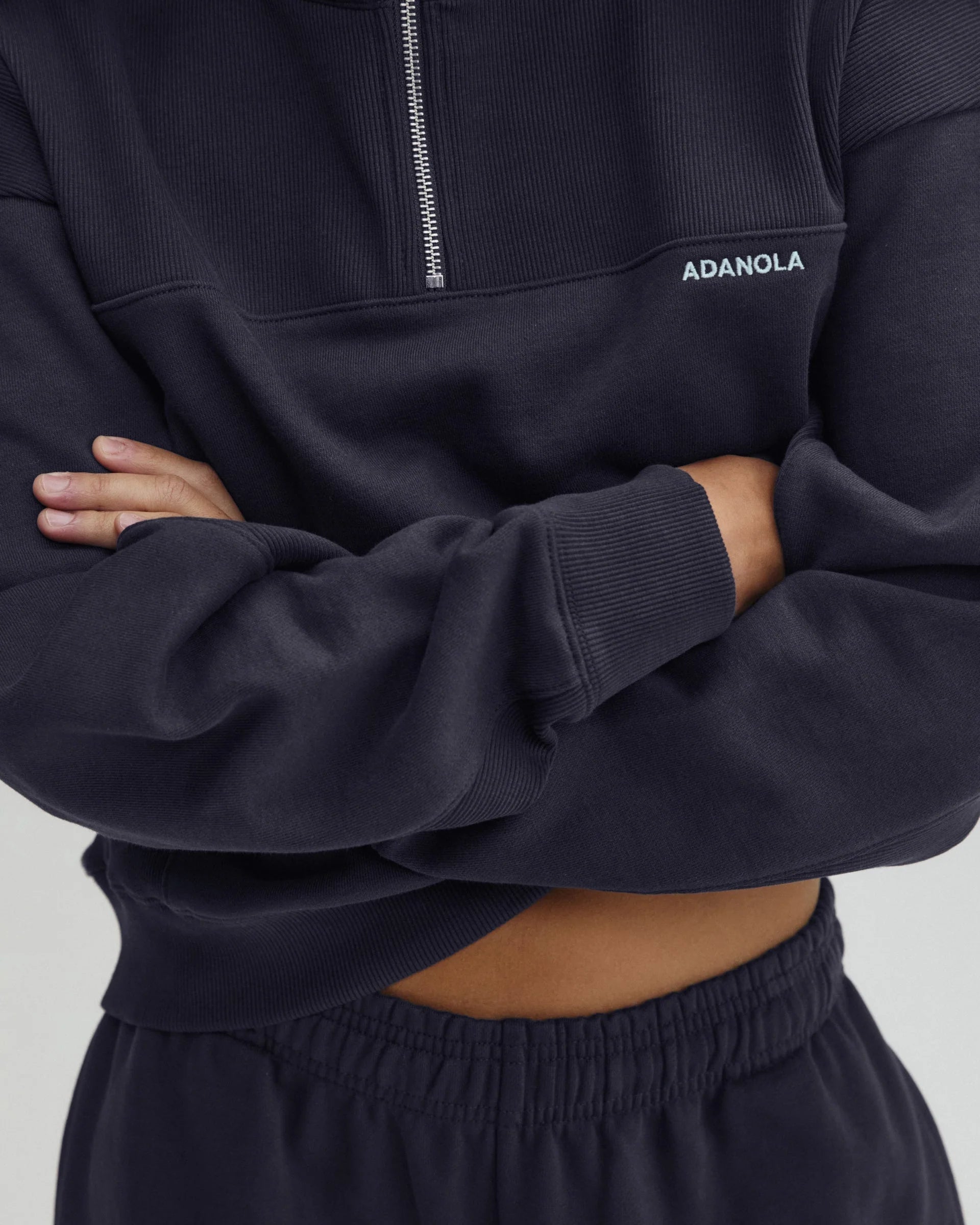 Ribbed Panel Funnel Neck Sweatshirt - Midnight Blue
