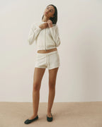 Varsity Knit Zip Through Cardigan - Marshmallow White