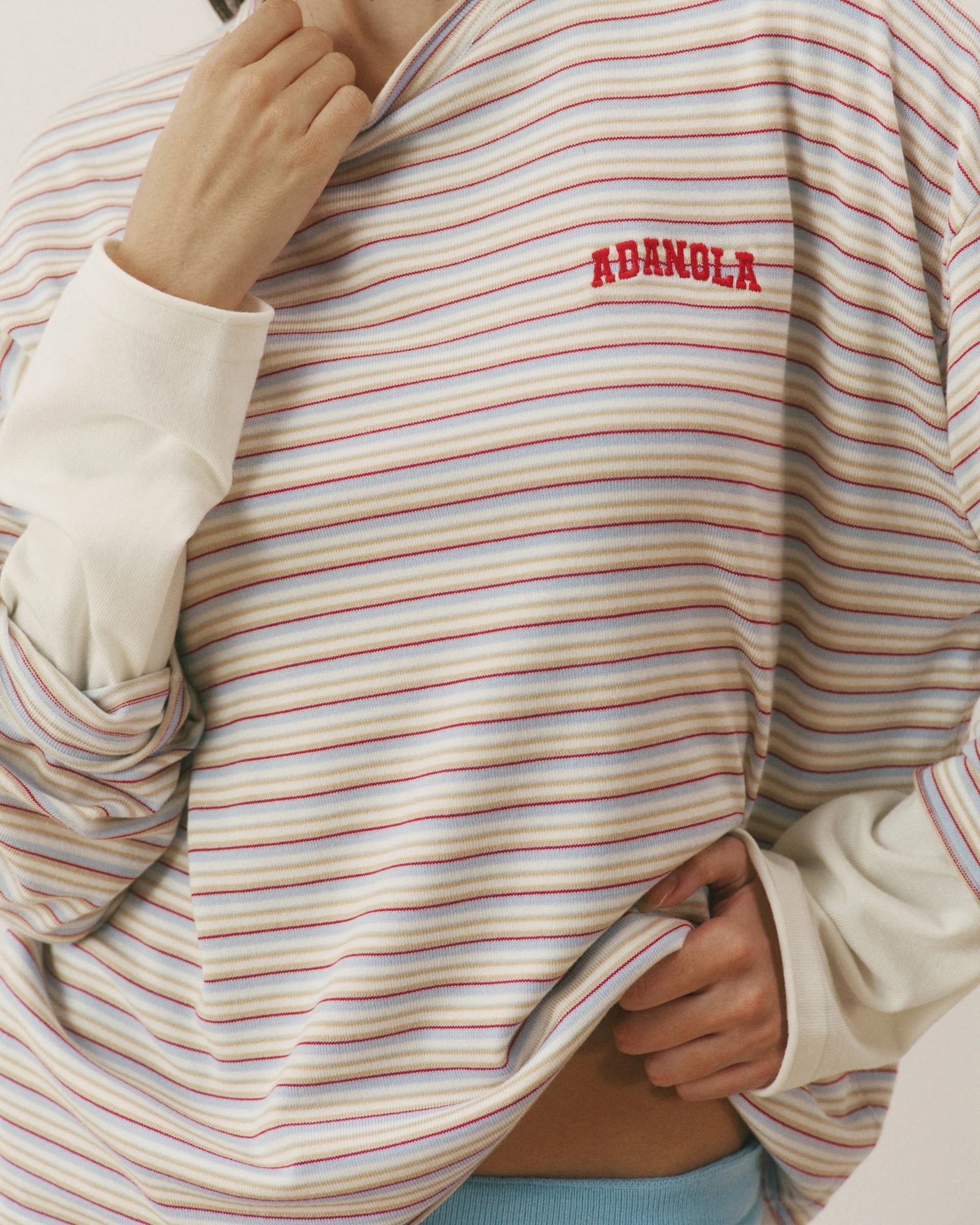 Varsity Knit Roll Hem Stripe Sweatshirt - Marshmallow White