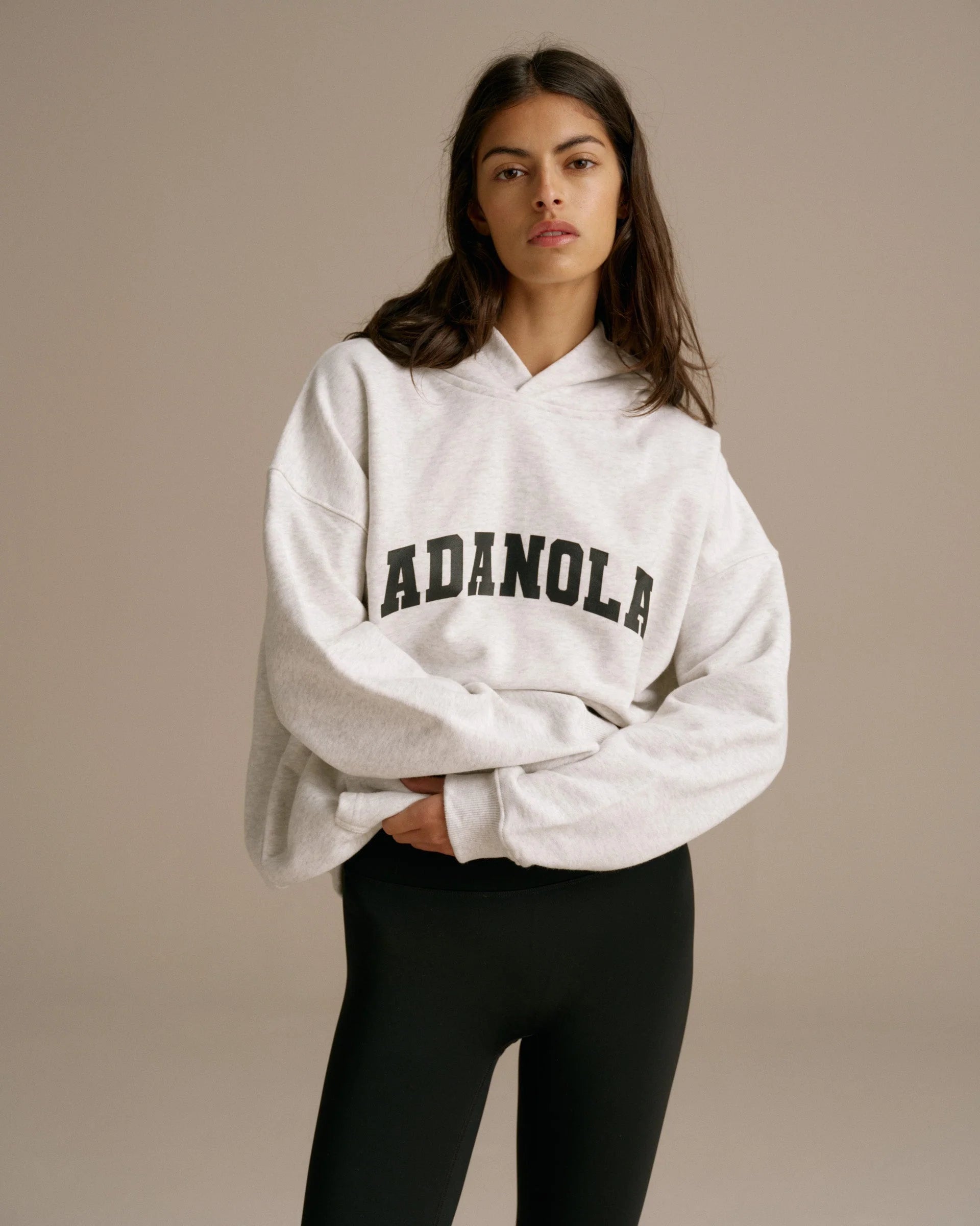 Varsity Oversized Hoodie - Light Grey Melange/Black