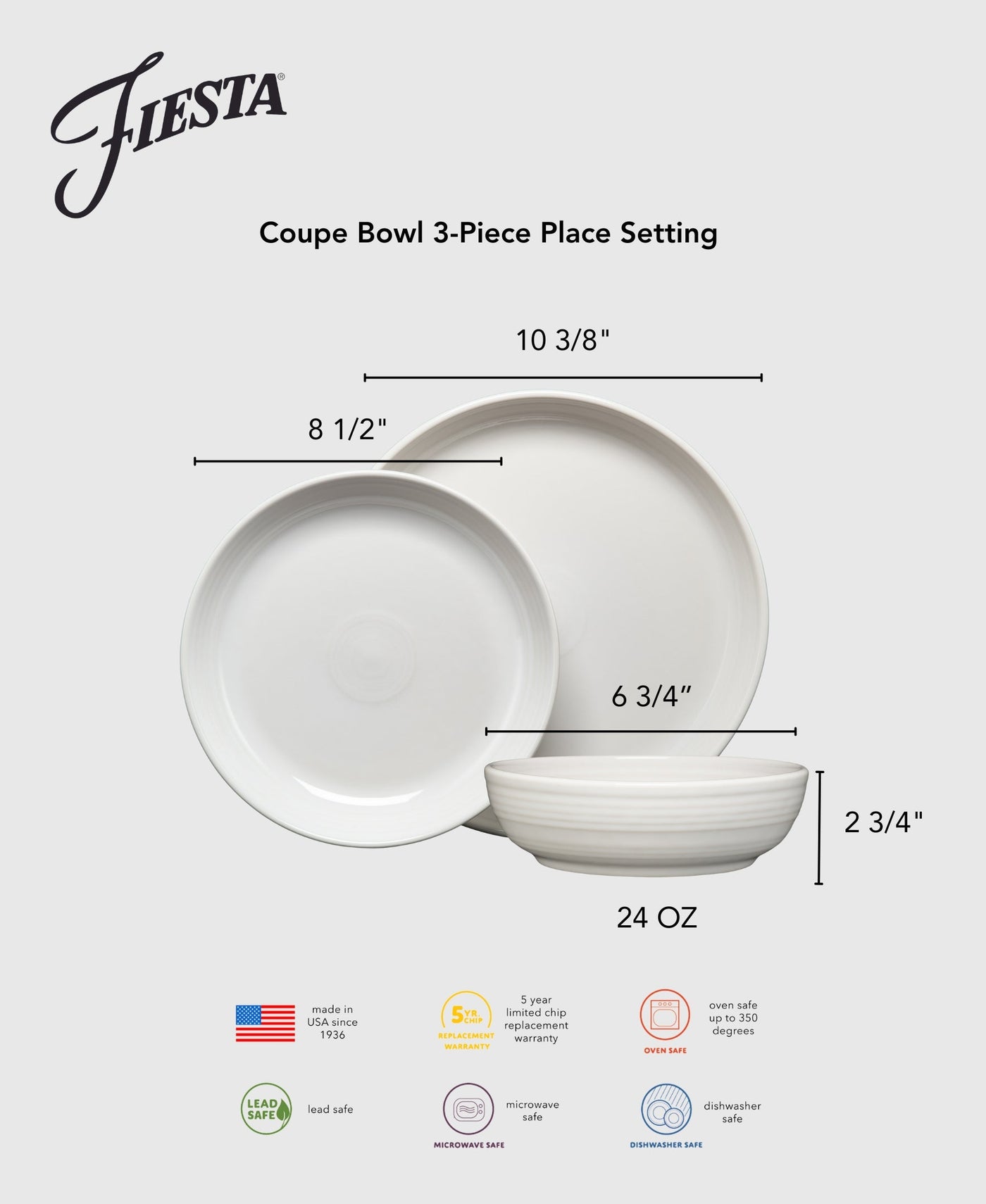 Lavender Coupe Bowl 3-Piece Dinnerware Set, Service for 1