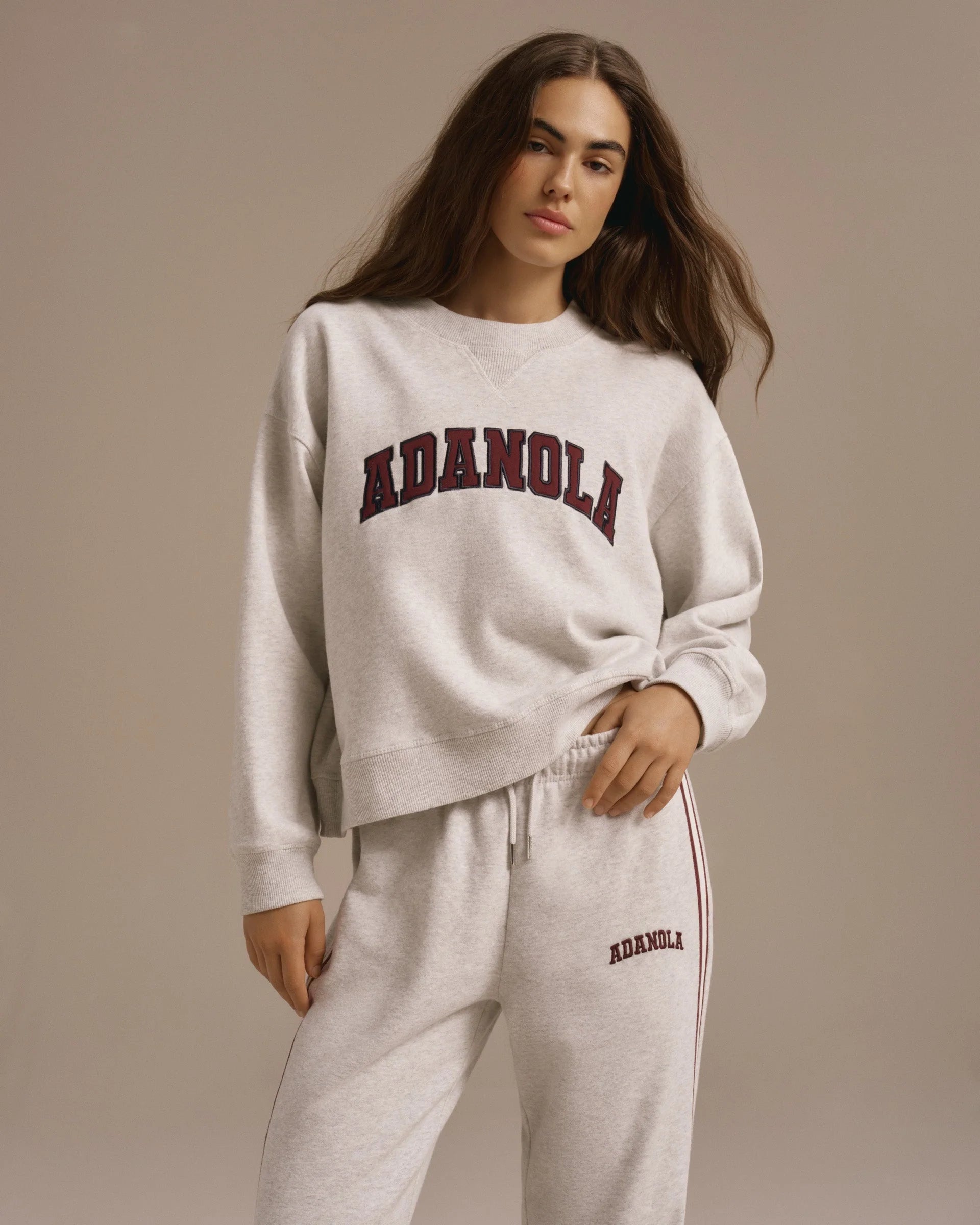 Varsity Loose Fit Sweatshirt - Light Grey Melange/Dark Cherry