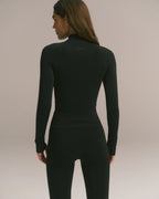 Seamless Longline Zip Up Top - Black