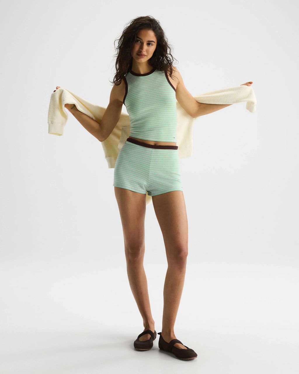 Knit Stripe Shorts - Mint Green