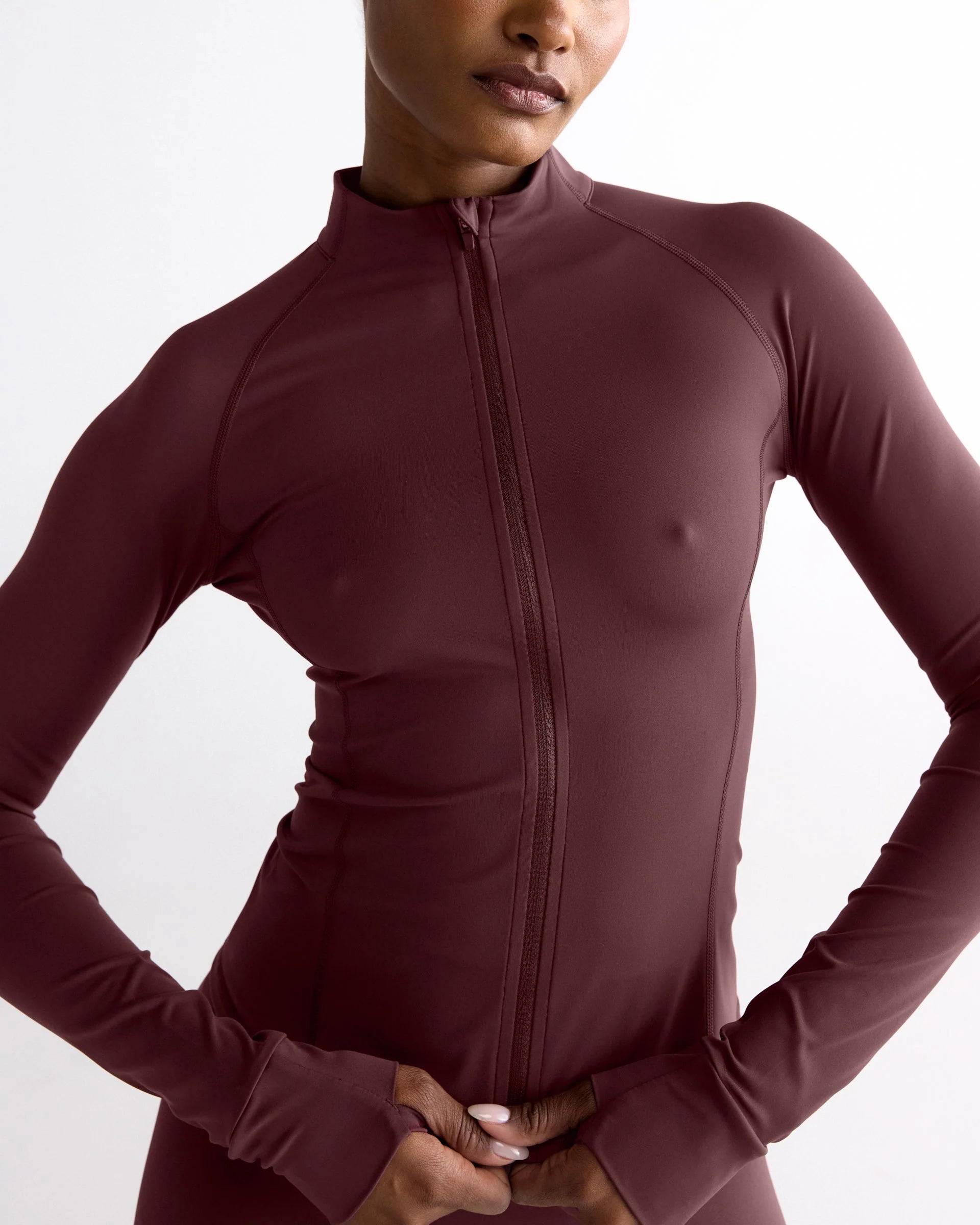 Ultimate Long Sleeve Zip Up Top - Mulberry Red