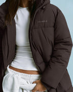 Longline Puffer Jacket - Coffee Bean