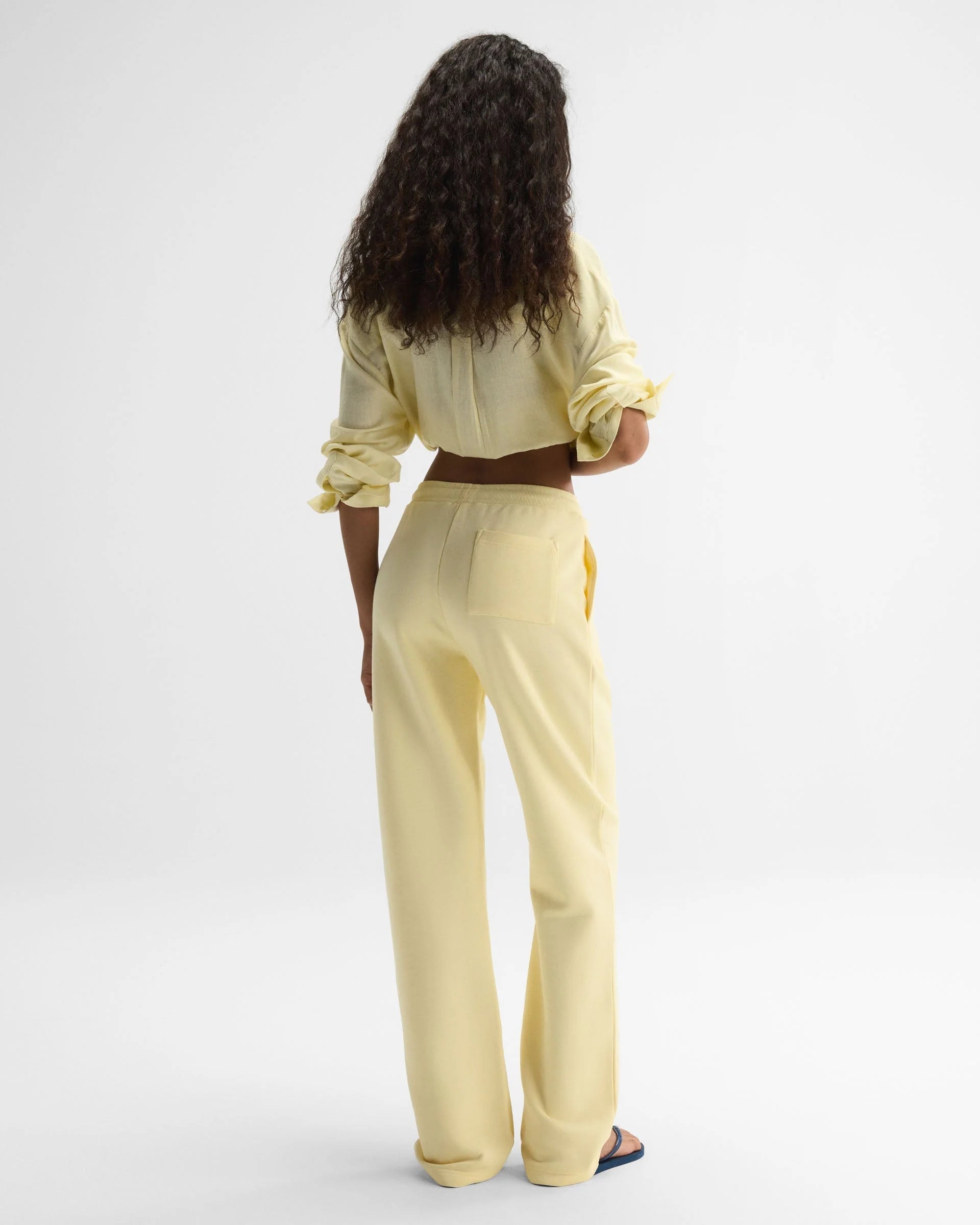 Retro AS Rib Waistband Straight Leg Sweatpants - Buttercream/Navy Blue