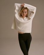 Knit Double V Neck Sweatshirt - Marshmallow White