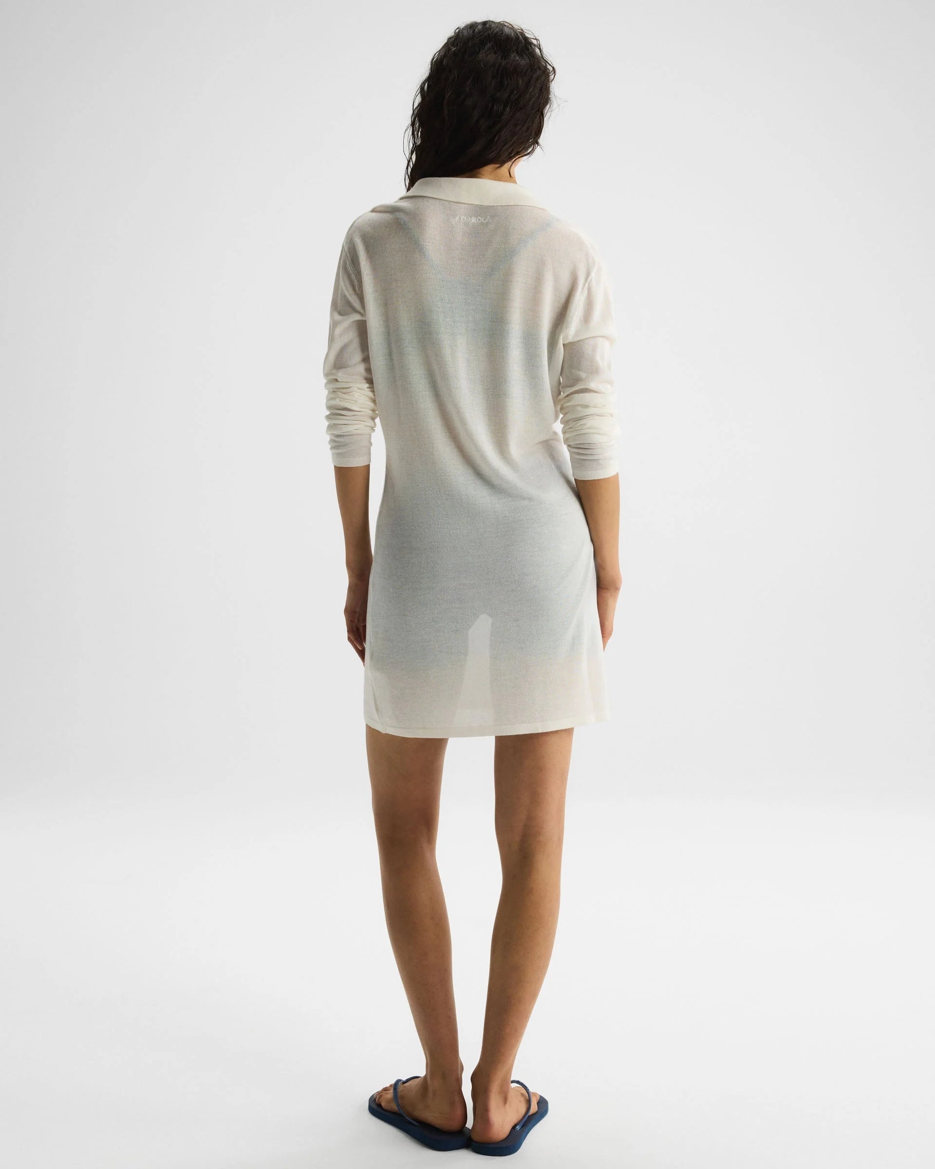 Semi Sheer Collared Dress - Marshmallow White