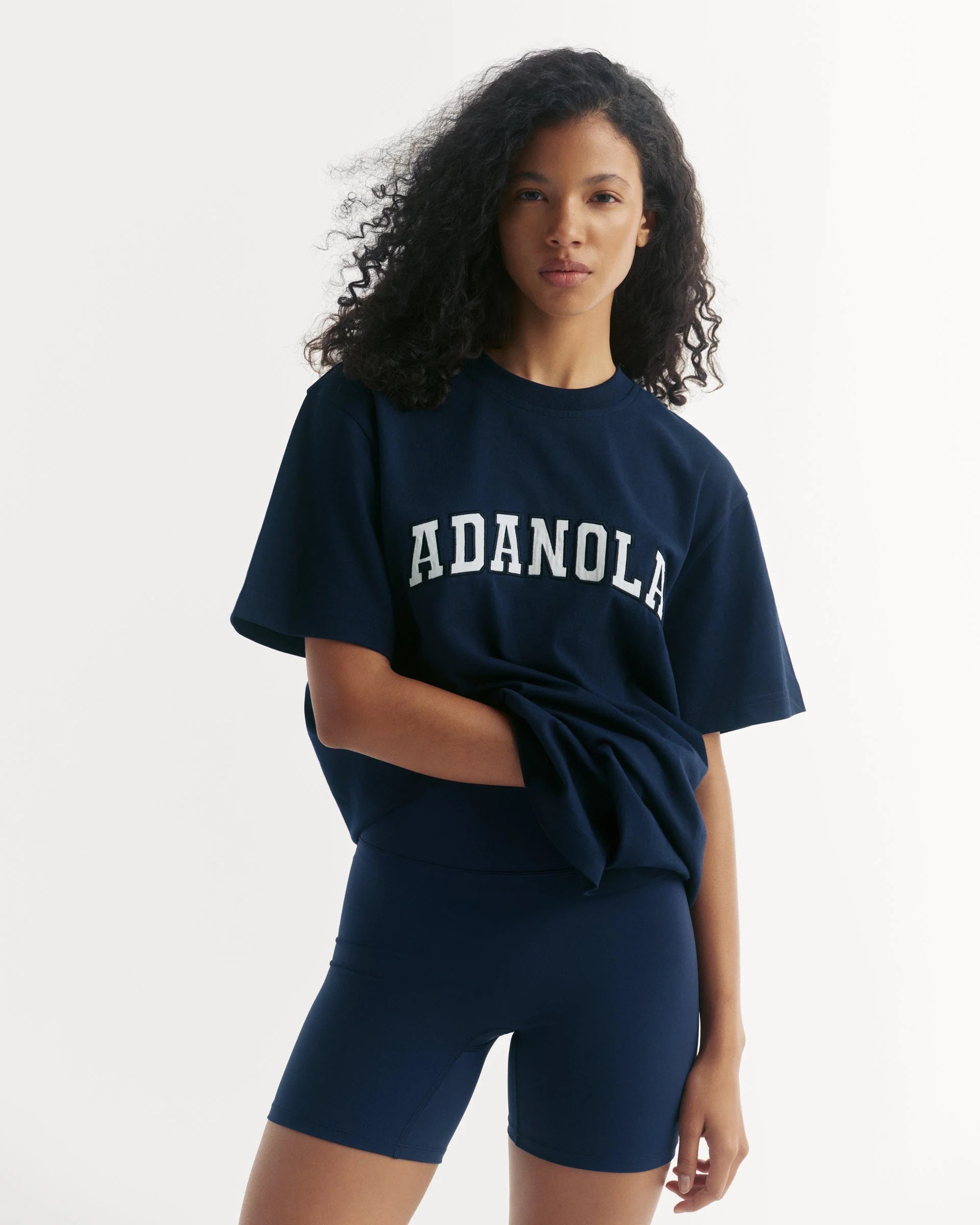Varsity Short Sleeve Oversized T-shirt - Navy Blue/White