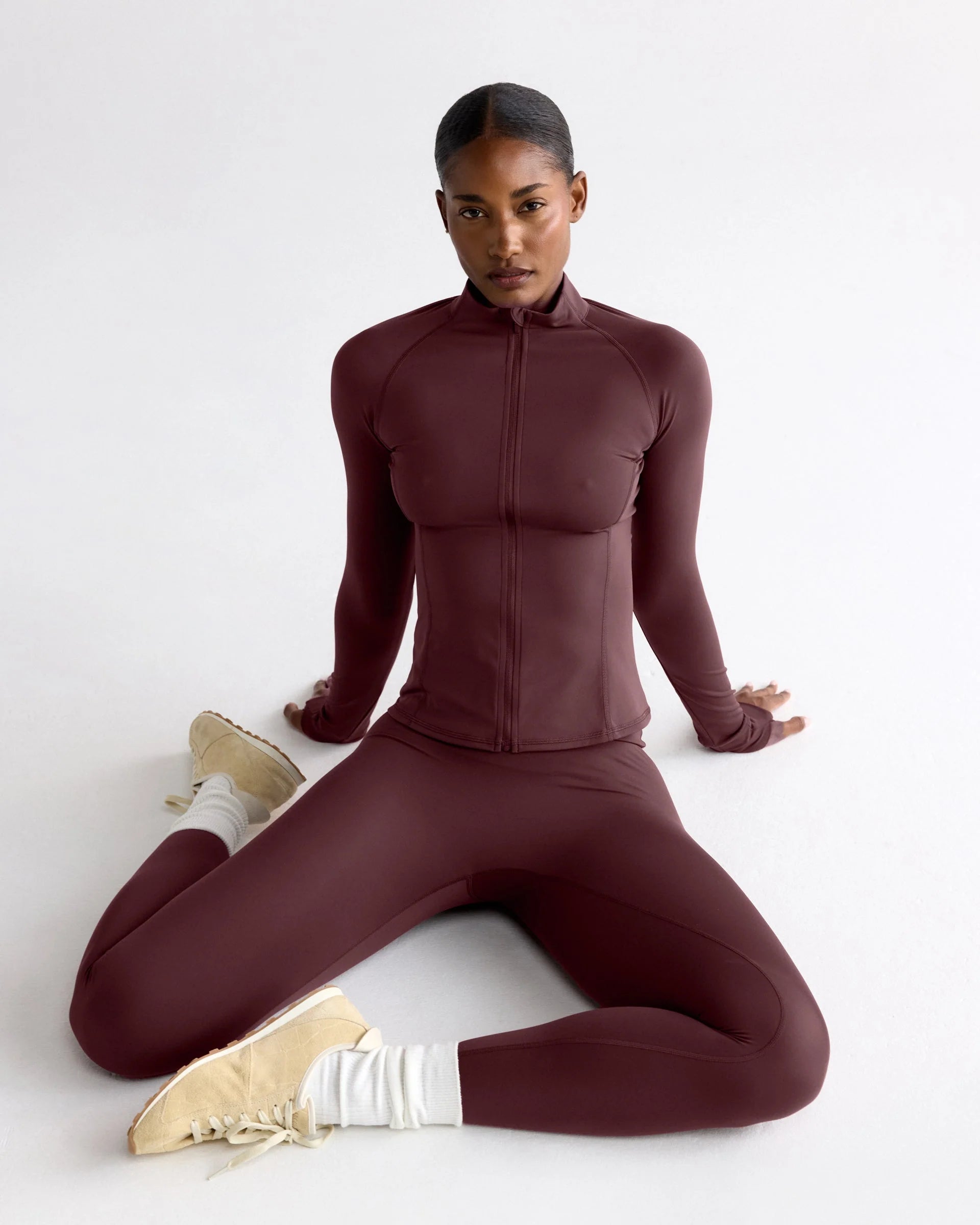 Ultimate Long Sleeve Zip Up Top - Mulberry Red