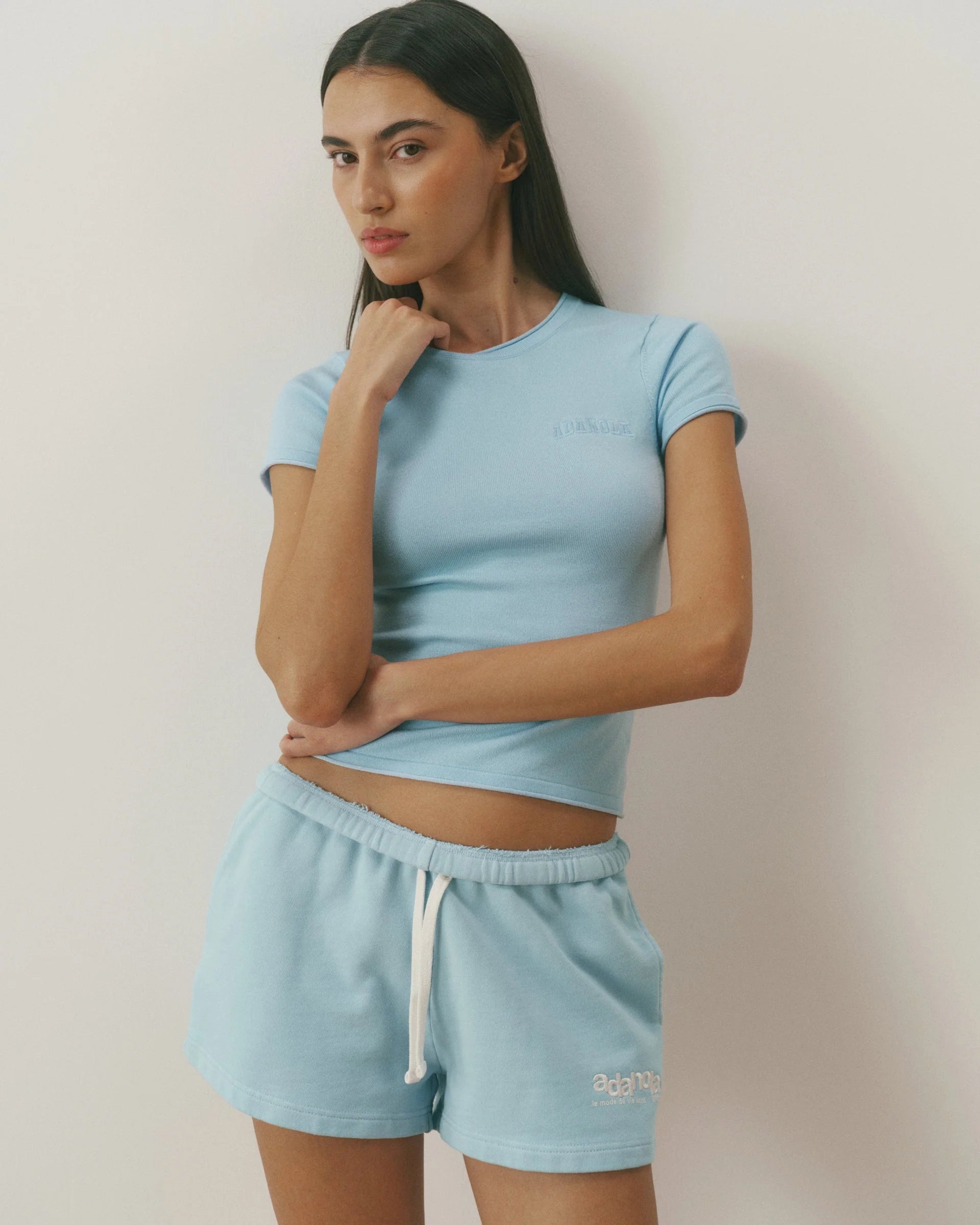 Varsity Knit Crew Neck T-shirt - Light Breeze Blue