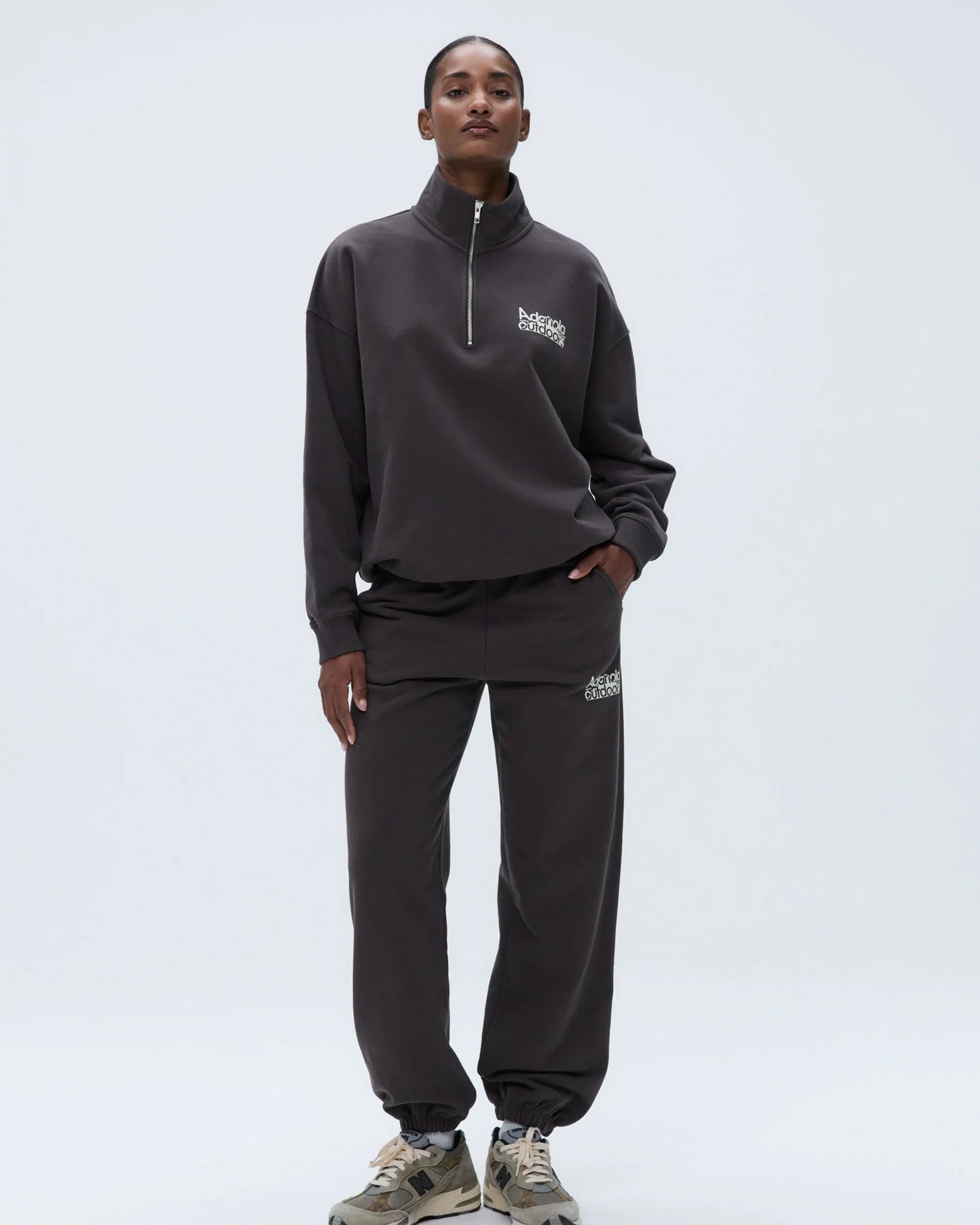 Trail Oversized Funnel Neck Zip Sweatshirt - Washed Coffee Bean/Marshmallow White