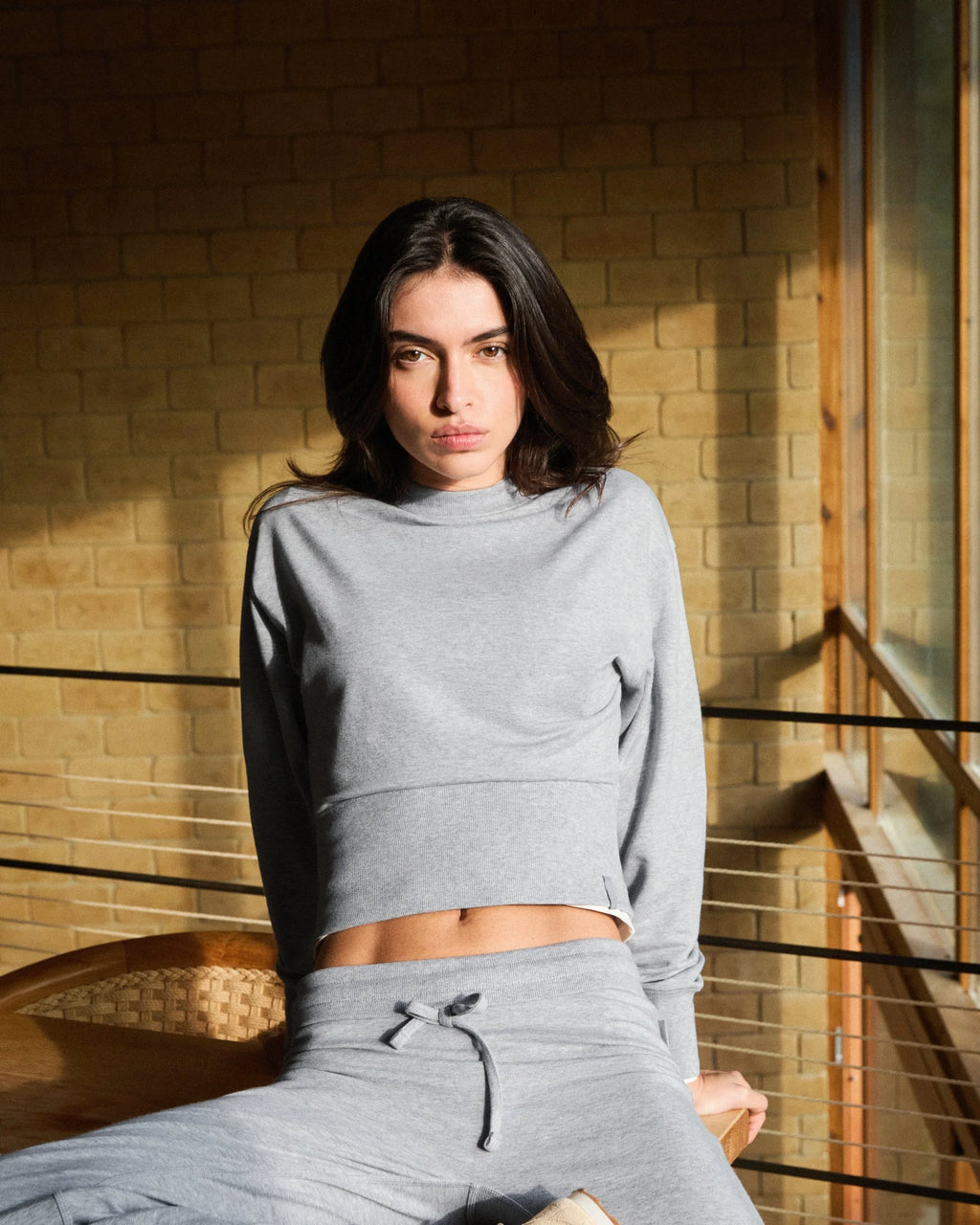 Modal Cinch Hem Sweatshirt - Light Grey Melange