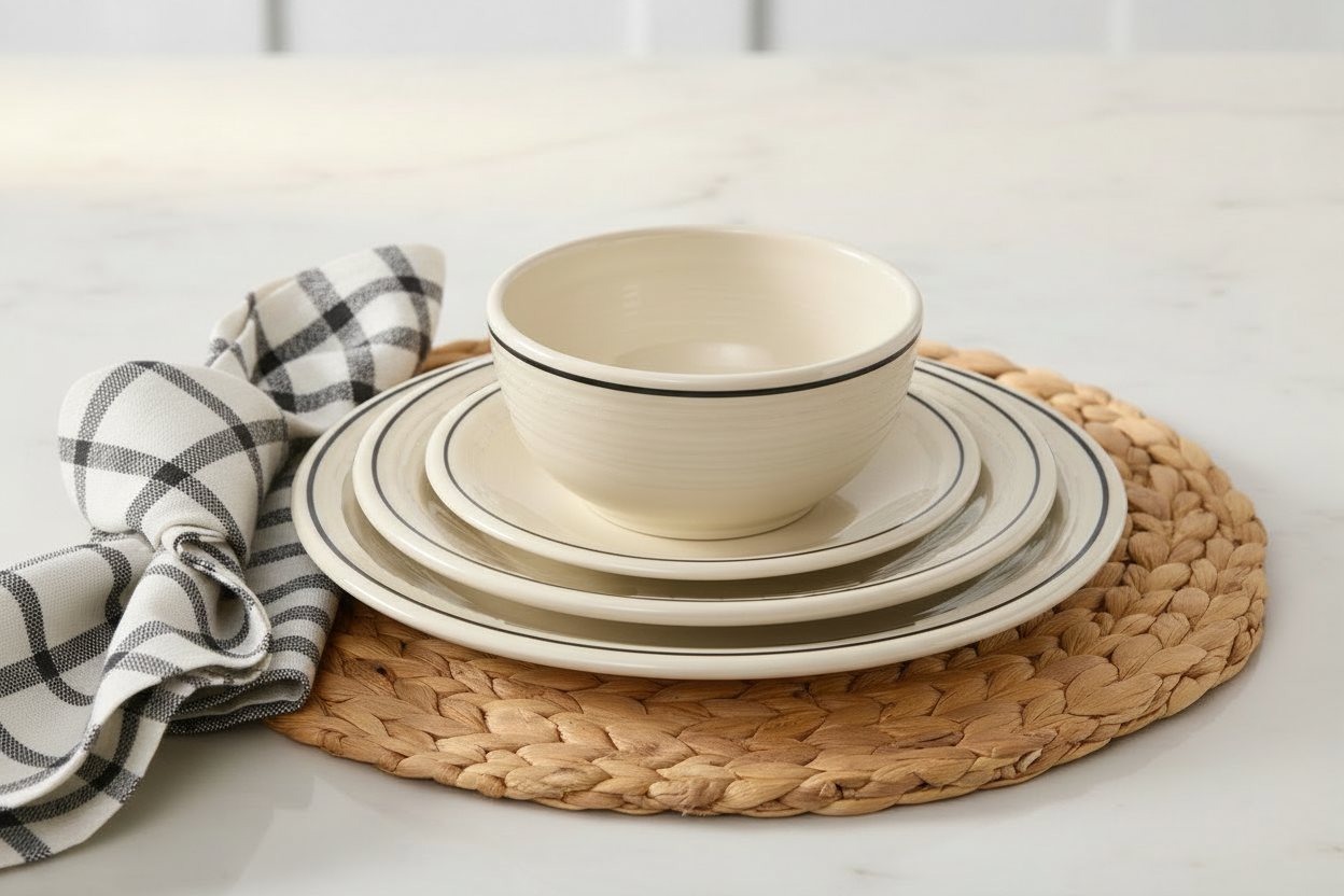 Black Band Classic Bistro 3-Piece Dinnerware Set, Service For 1