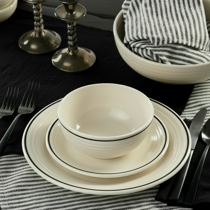 Black Band Classic Bistro 3-Piece Dinnerware Set, Service For 1