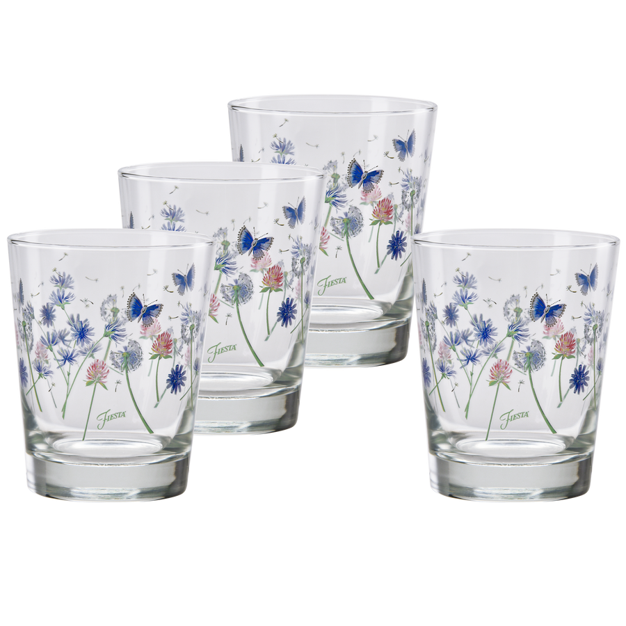 Retired Breezy Floral 15 oz. Tapered Double Old Fashion Glass – Set of 4
