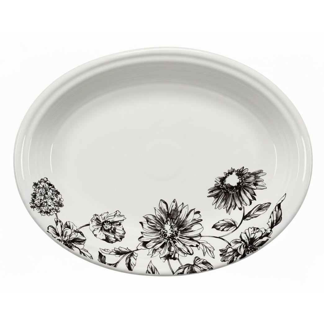 Botanical Floral Black 11 5/8 Inch Medium Oval Serving Platter