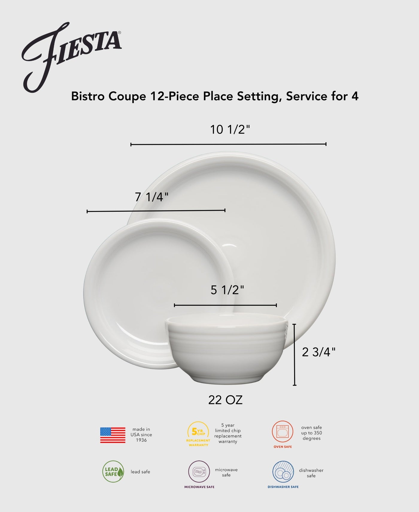 Mixed Aegean Bistro Coupe 12-Piece Dinnerware Set, Service for 4