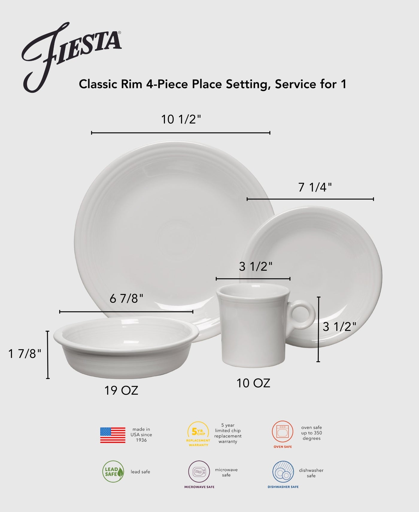 Lavender Classic Rim 4-Piece Dinnerware Set, Service for 1