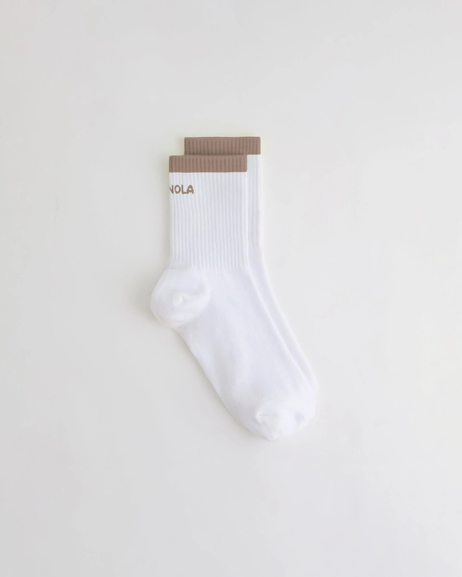 Single Stripe Socks - White/Dusty Brown