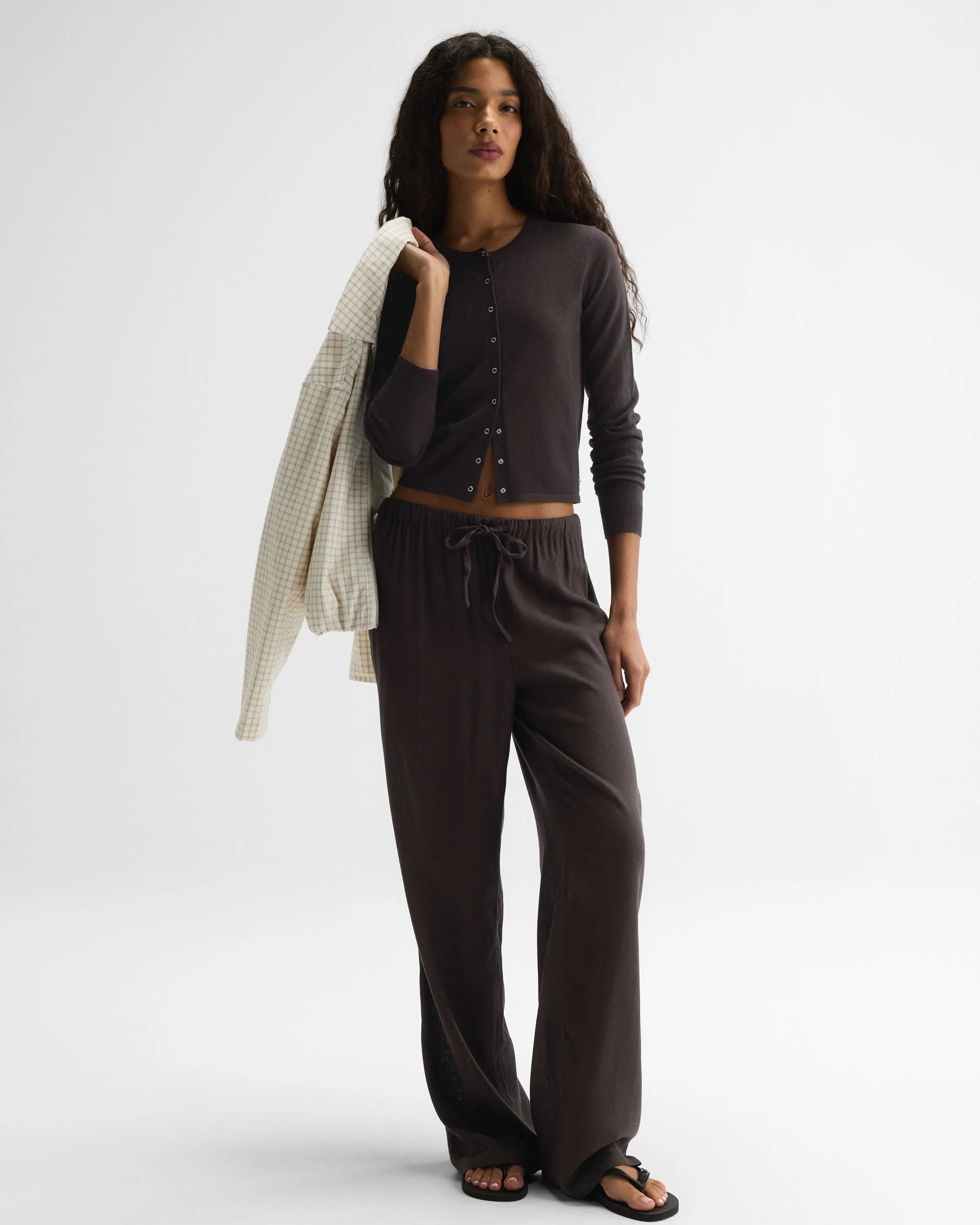 Linen Blend Pants - Coffee Bean