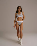 Branded Ribbed Thong - Grey Melange