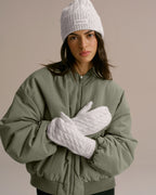 Cable Knit Mittens - Light Grey Melange