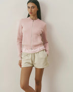 Varsity Knit Zip Through Cardigan - Pink