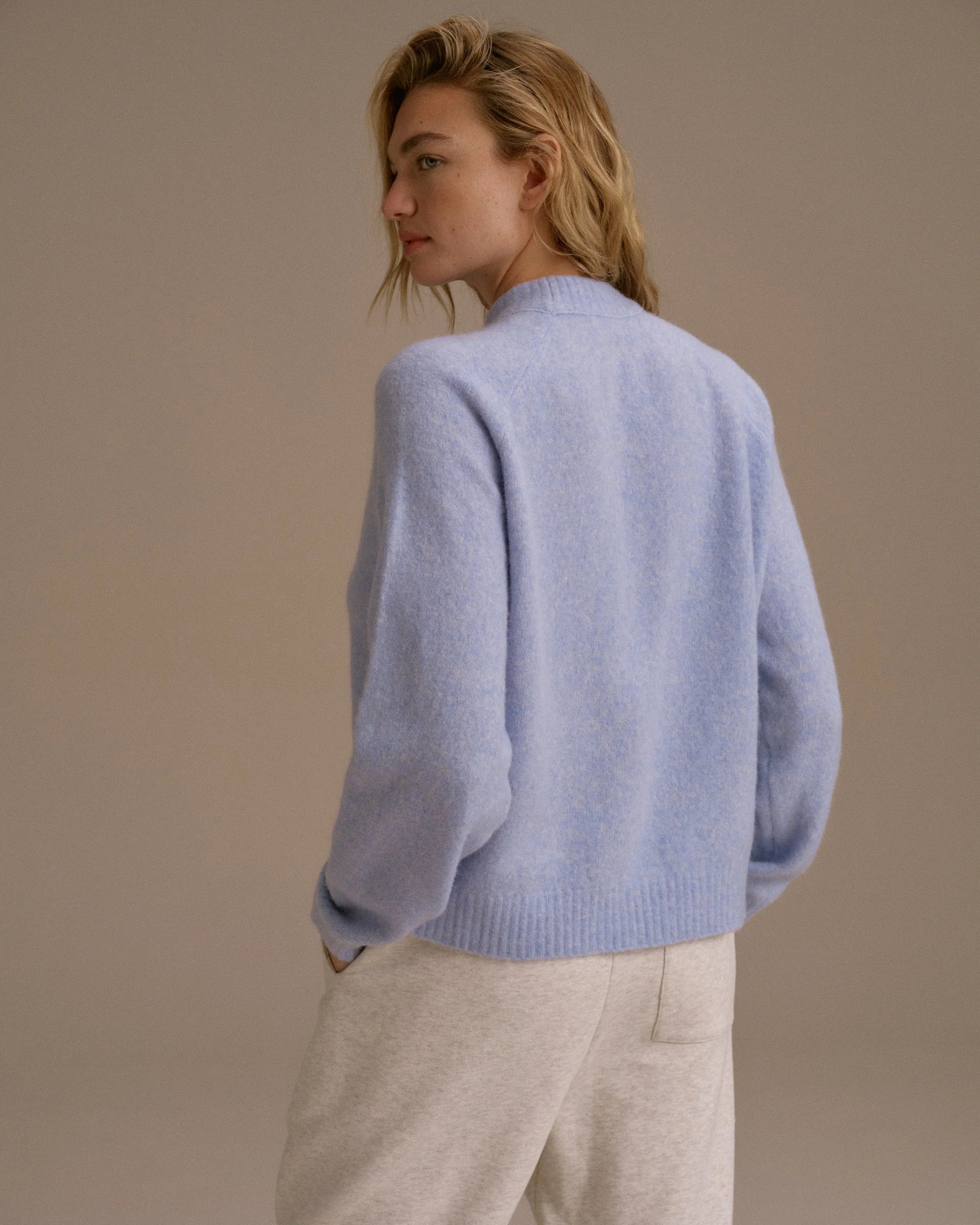 Knit Oversized Crew Sweatshirt - Baby Blue