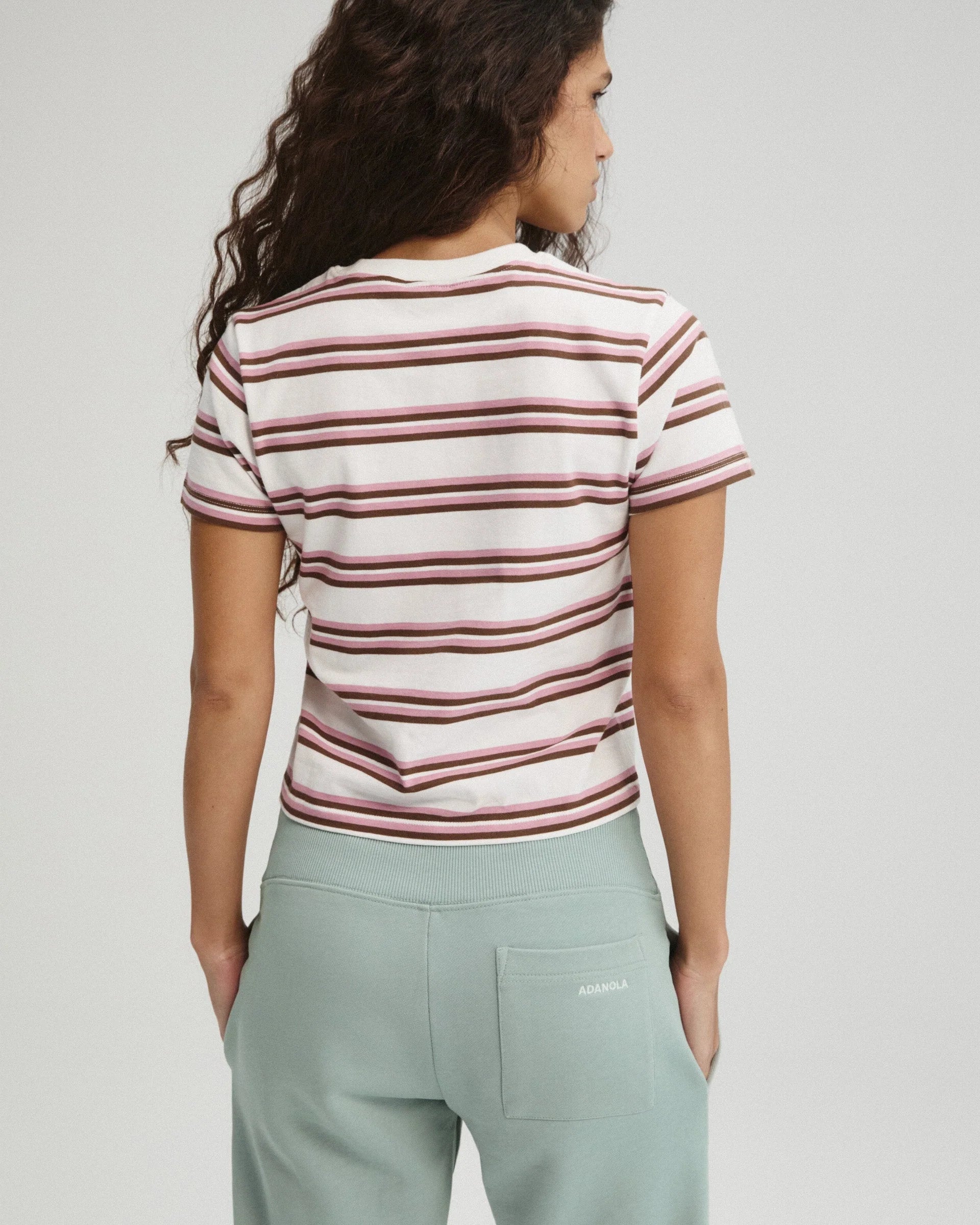 Stripe Branded Classic T-shirt - Dusty Pink/Marshmallow White