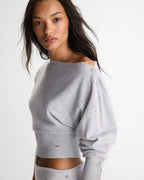 Knit Boat Neck Top - Light Grey Melange
