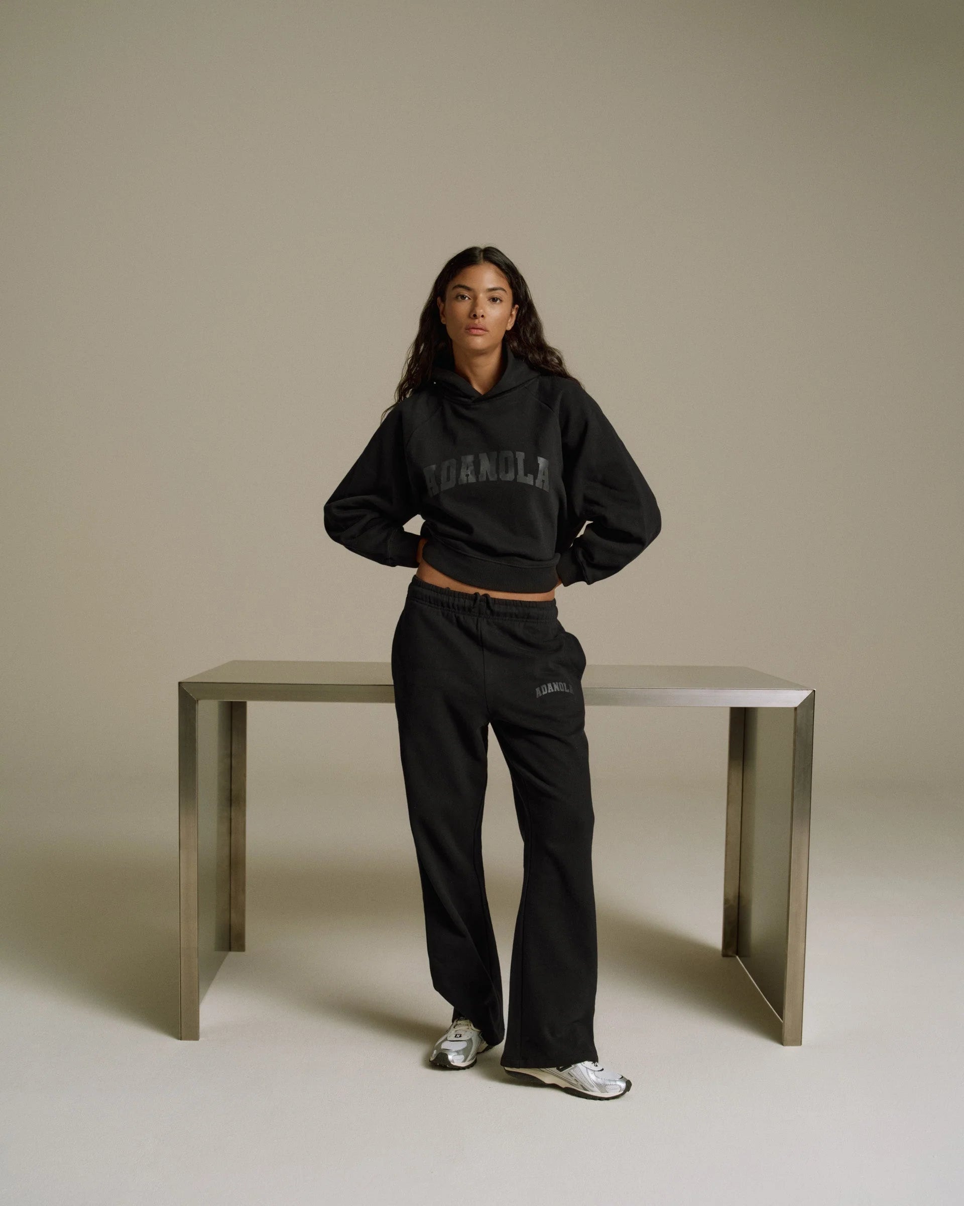 Varsity Loose Fit Straight Leg Sweatpants - Black