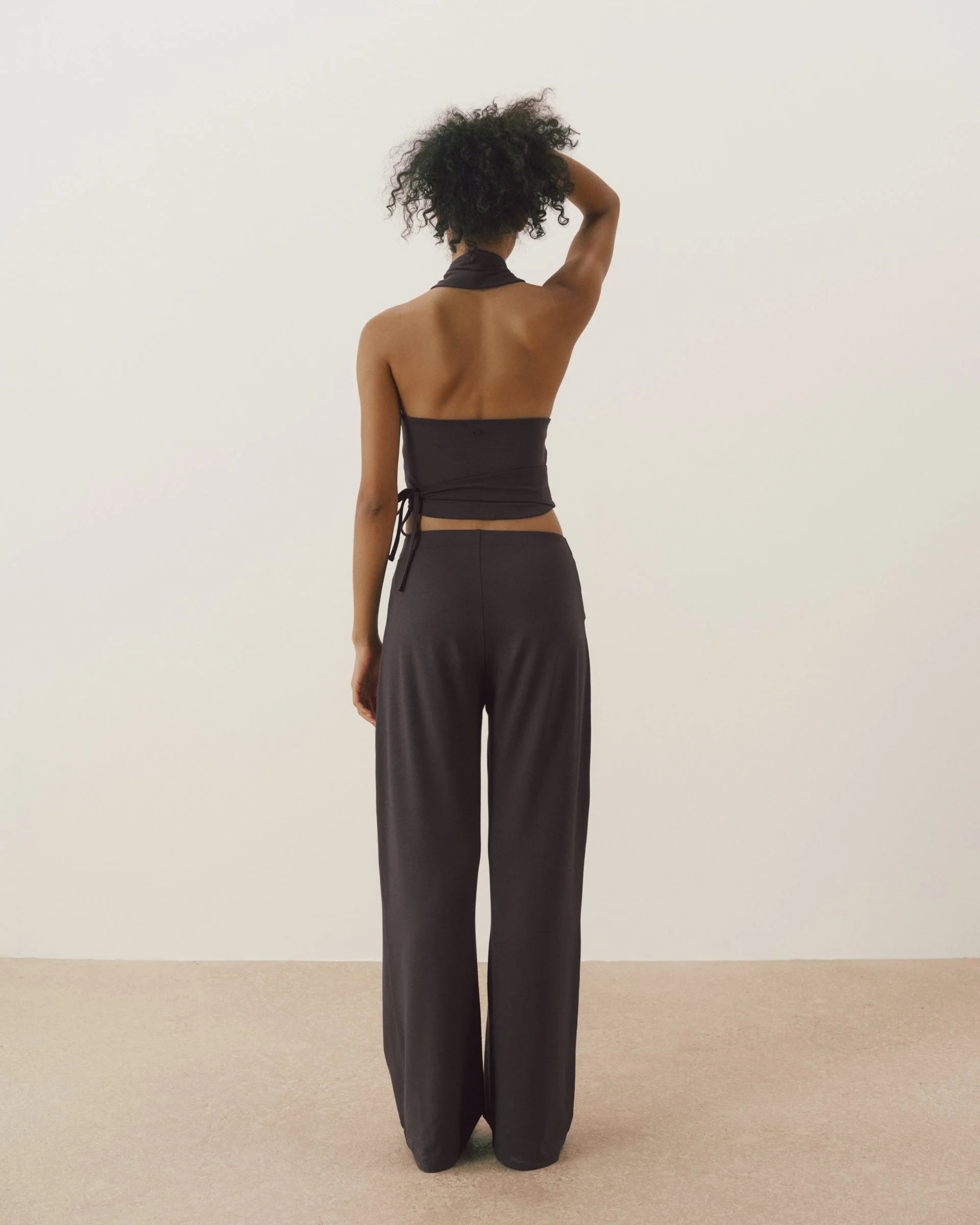 Modal Wrap Tie Waist Pants - Coffee Bean