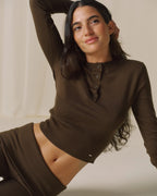 Knit Button Up Top - Dark Mocha Brown