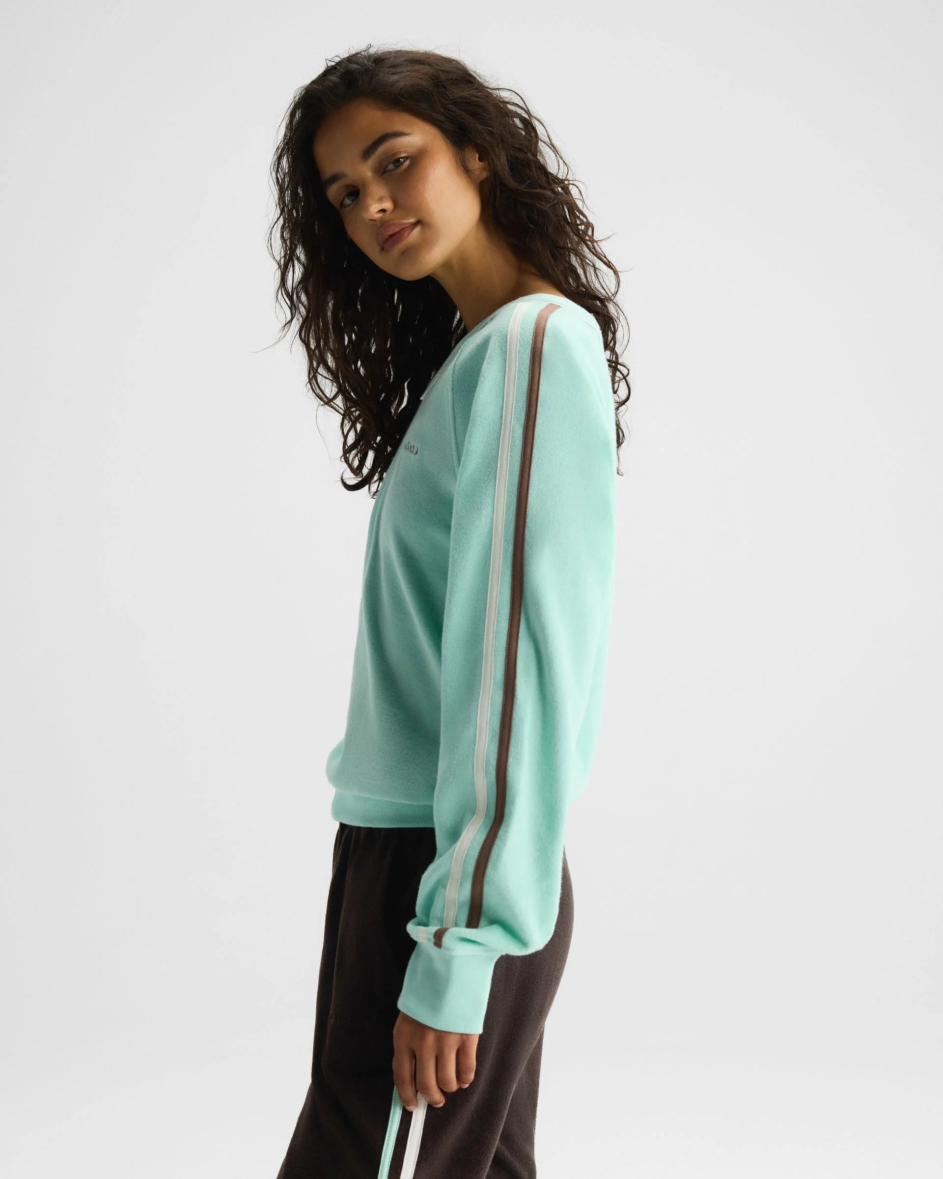 Terry Towelling V-Neck Sweatshirt - Mint Green