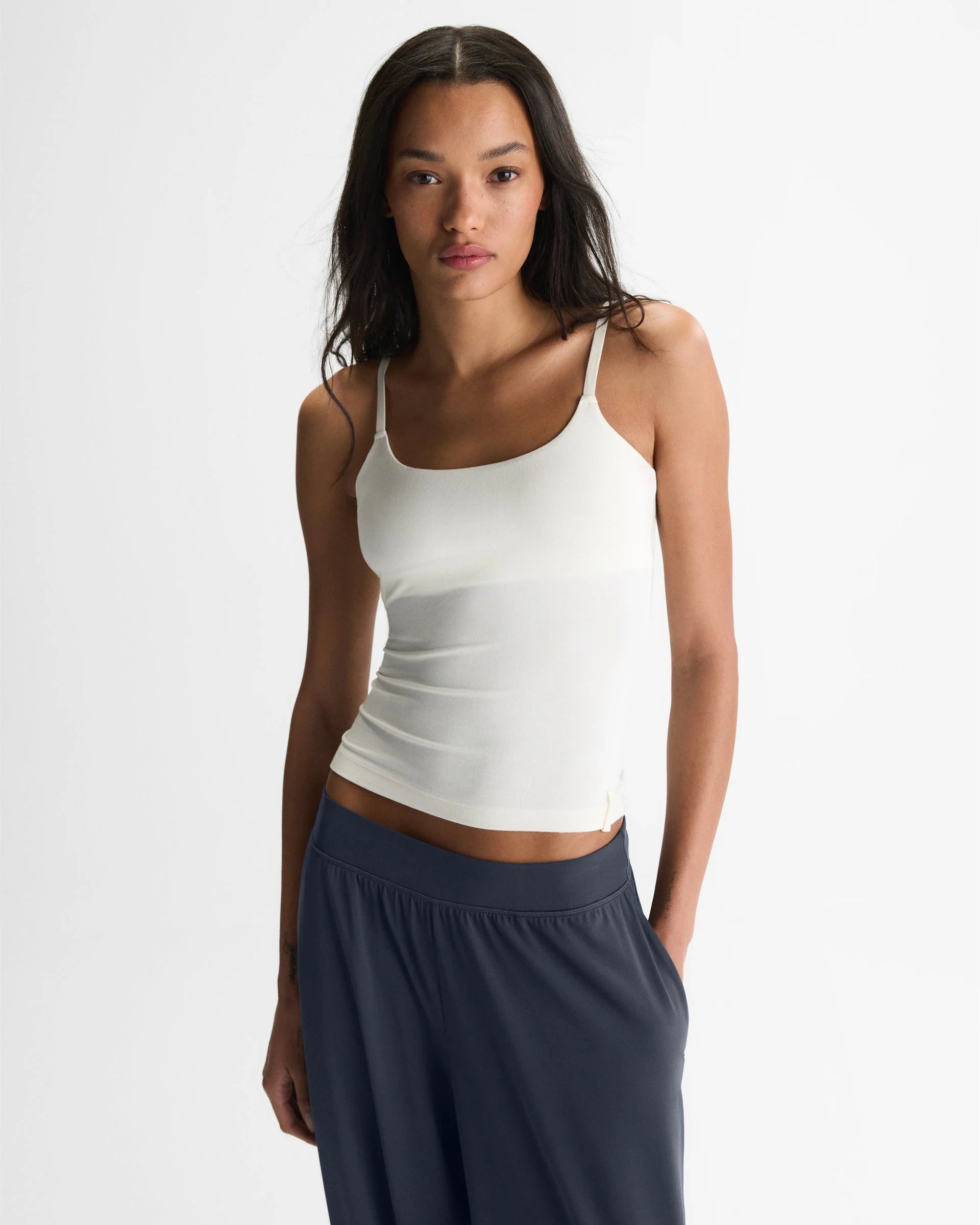 Soft Modal Skinny Strap Cami Top - Marshmallow White