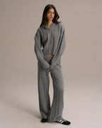 Cable Knit Straight Leg Trousers - Dark Grey Melange