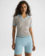 Stripe Knit Polo Top - Breeze Blue
