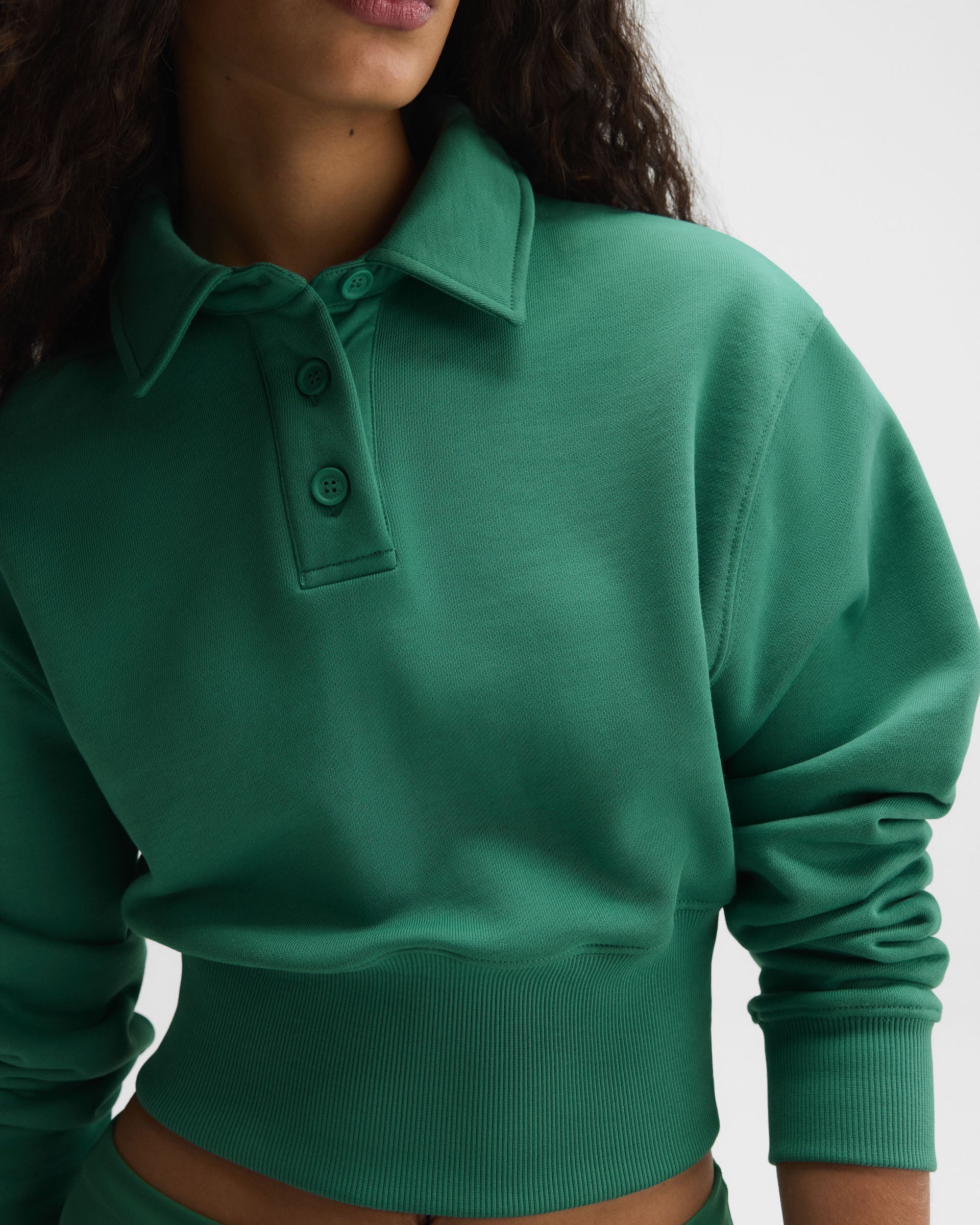 Jersey Cinched Waist Polo Sweatshirt - Eucalyptus Green
