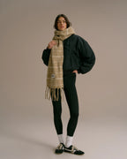 Wool Blend Brushed Checked Scarf - Stone/Marshmallow White