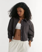 Cotton Cropped Shirt - Coffee Bean