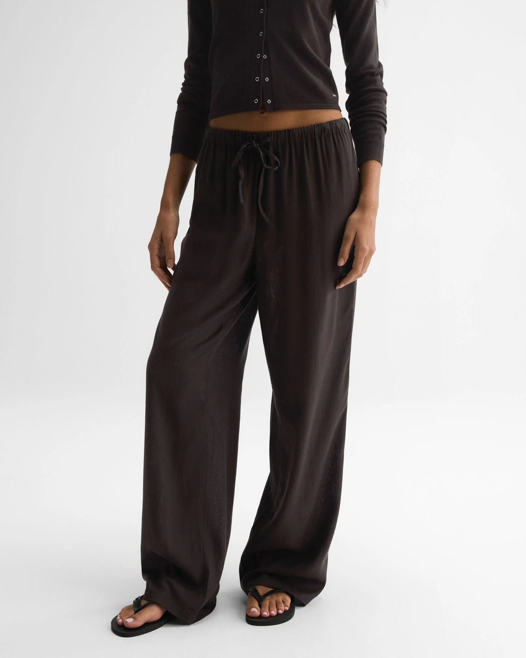 Linen Blend Pants - Coffee Bean