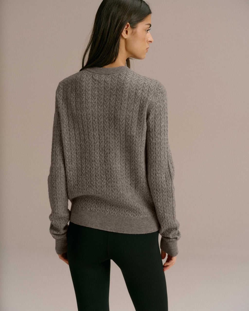 Cable Knit Sweatshirt - Dark Grey Melange