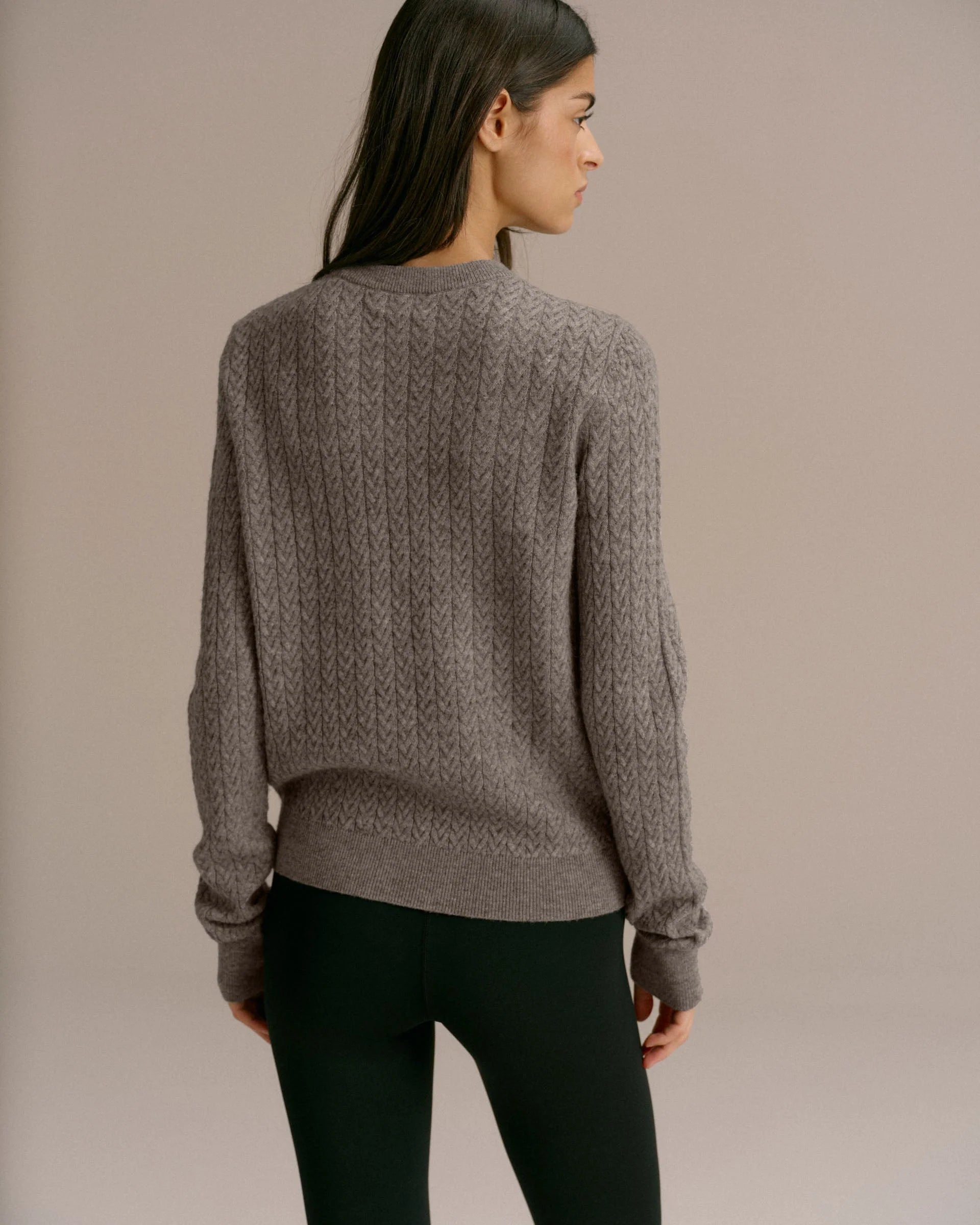 Cable Knit Sweatshirt - Dark Grey Melange