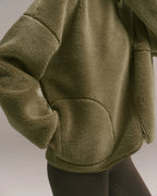 Oversized Pocket Zip Through Fleece - Dark Pistachio Green