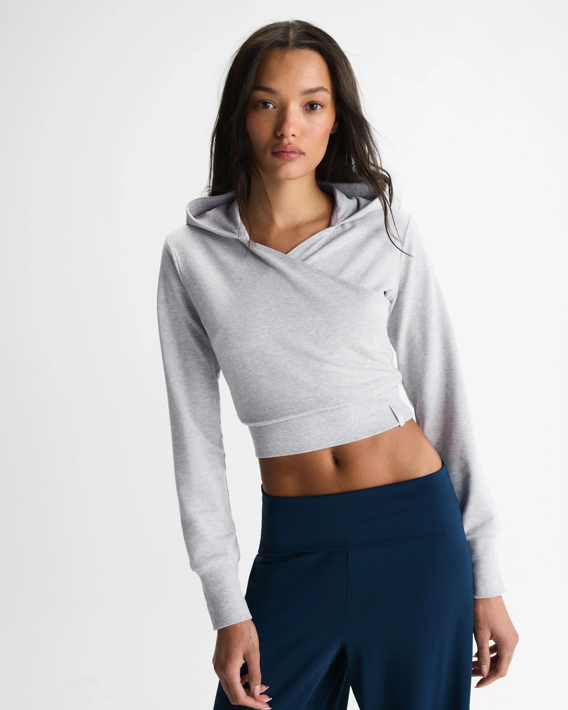 Wrap Modal Hoodie Top - Light Grey Melange